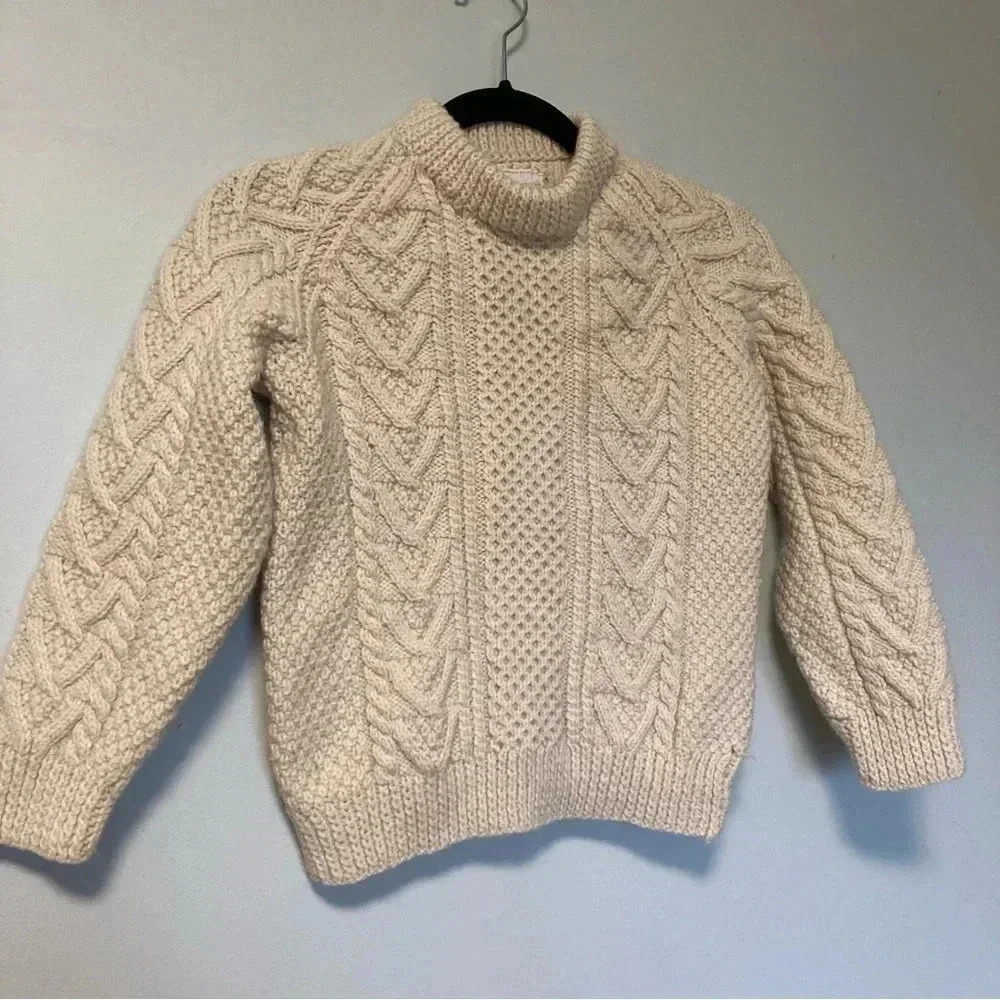 Cardery  Ireland Irish fisherman 100% pure new wool cable knit Aran sweater - Picture 3 of 6